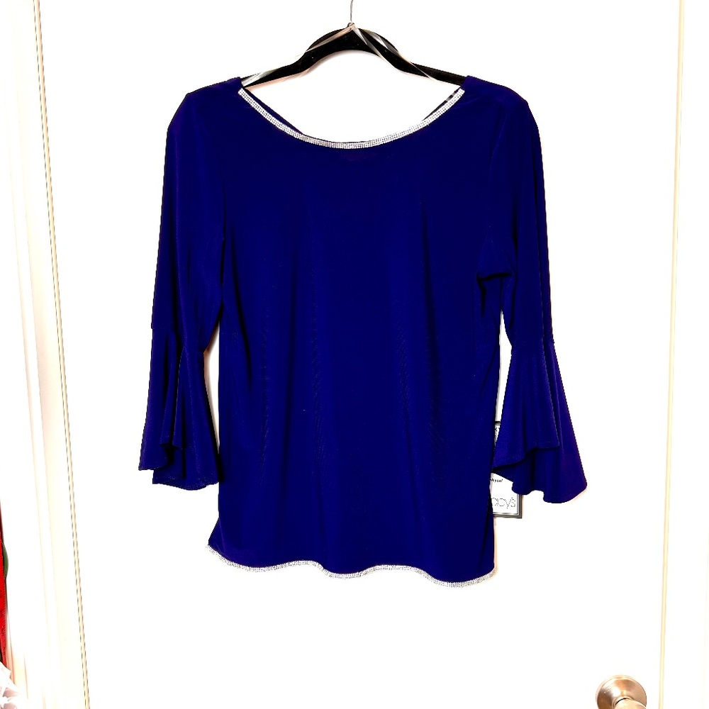 New MSK Illusion Bell Sleeve Rhinestone Embellished Top Size Medium Petite